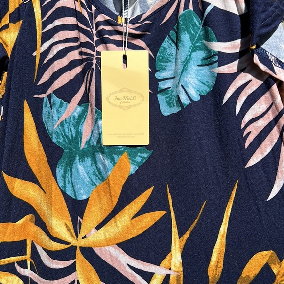 NWT Hao MeiLi Collection Cold Shoulder Hawaiian Tropical Dress w/Pockets - Picture 5 of 16